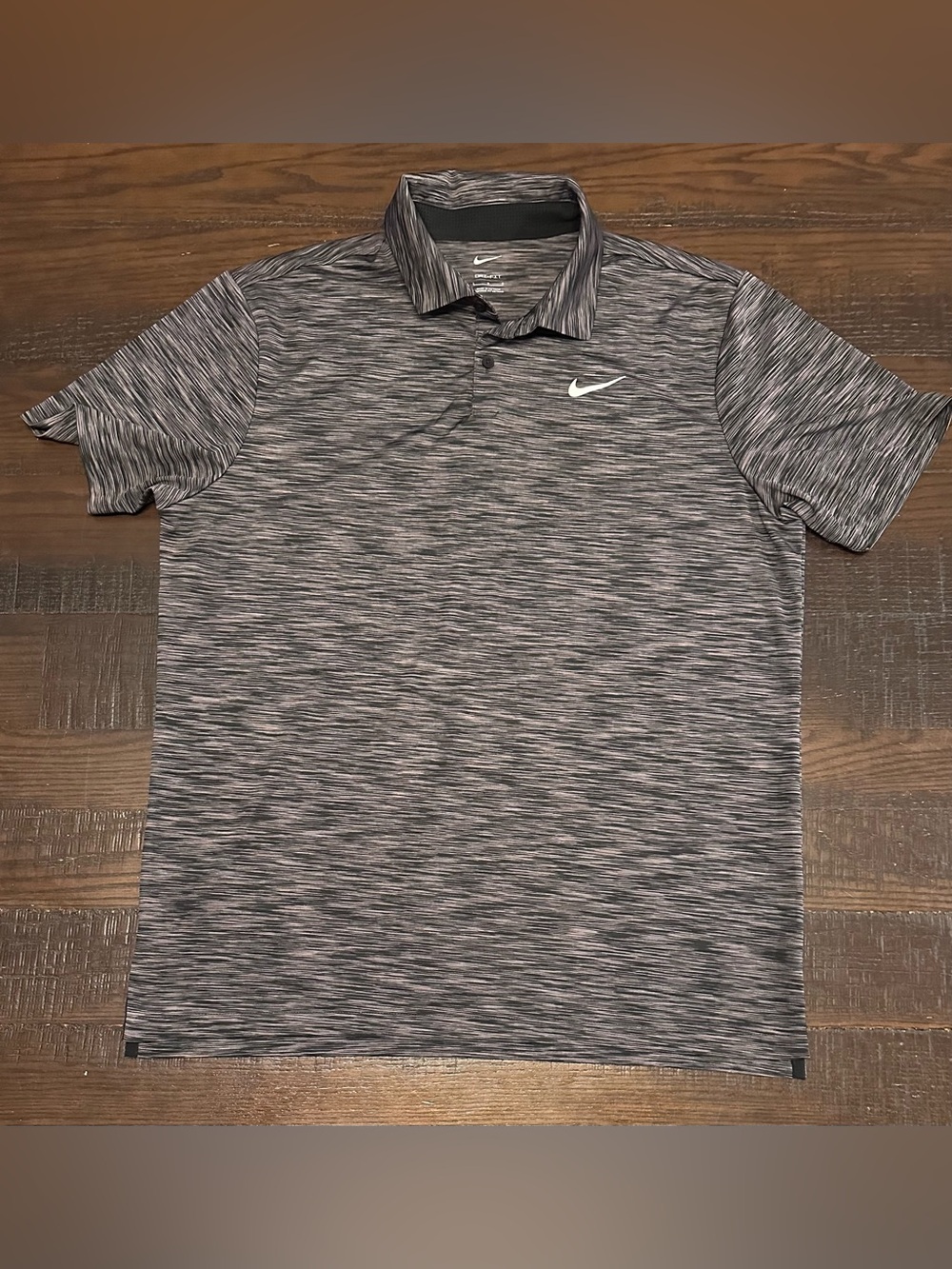 Nike Dri Fit Golf Polo Grey Black White Print Performance Size Large